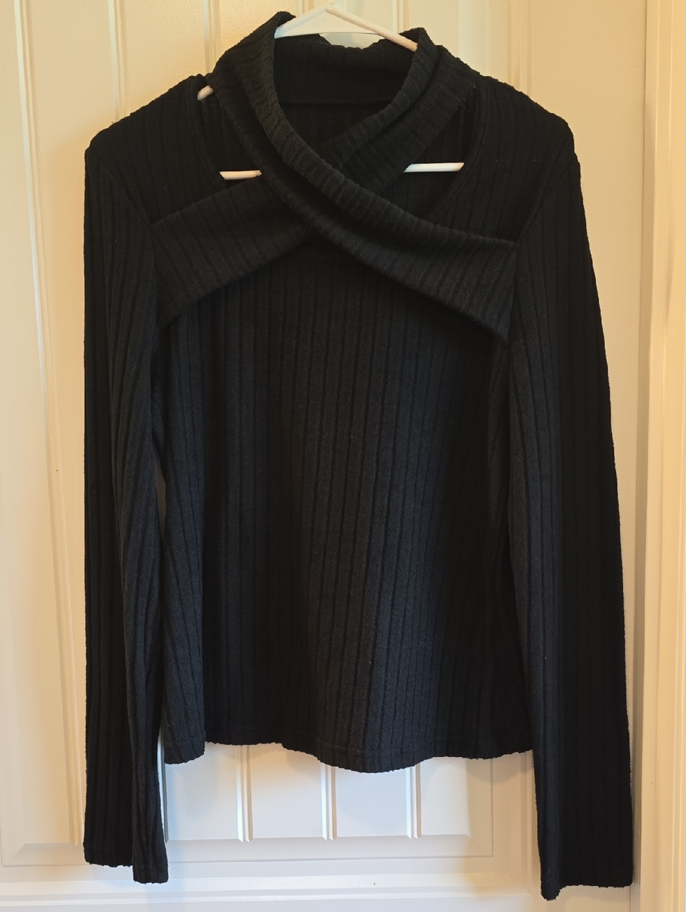 SHEIN Black Ribbed Cross-Front Turtleneck Sweater